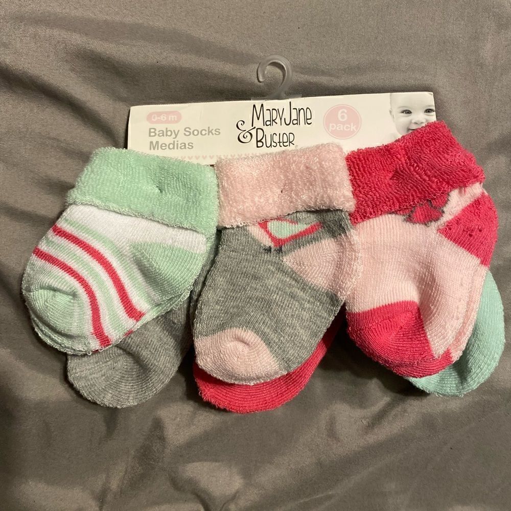*NWT* Mary Jane & Buster Baby Girl Socks 6 Pack 0-6Month